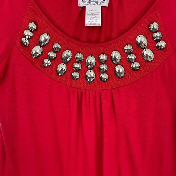 Trixxi Short Sleeve Red Beaded Top Women's Size Medium - Picture 2 of 8